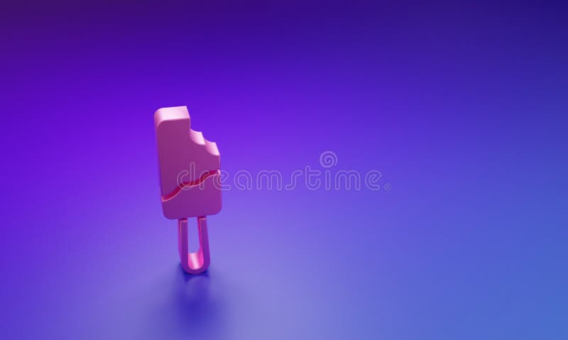 Rosa Eiscreme auf Stabsymbol isoliert im purblauen Hintergrund. Süßigkeitszeichen. Minimalkonzept 3D-Darstellung lizenzfreie abbildung