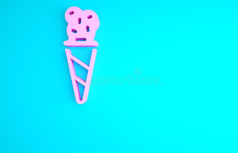 Rosa Eiscreme in der Waffelkegelikone isoliert auf blauem Hintergrund. Süßes Symbol. Abbildung 3d des Minimalismuskonzeptes 3d lizenzfreie abbildung