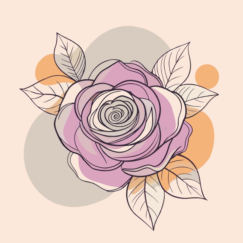 Rosa elegante com folhas verdes e elementos de design modernos ilustração stock