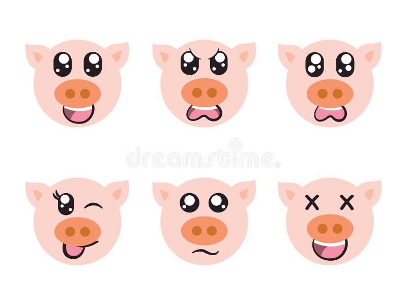 Rosa Farbe Kopf Ferkel Gesicht Charakter Ausdruck Lächeln lachen glücklich traurigen Blinzauge und fröhliche Geste vektor abbildung