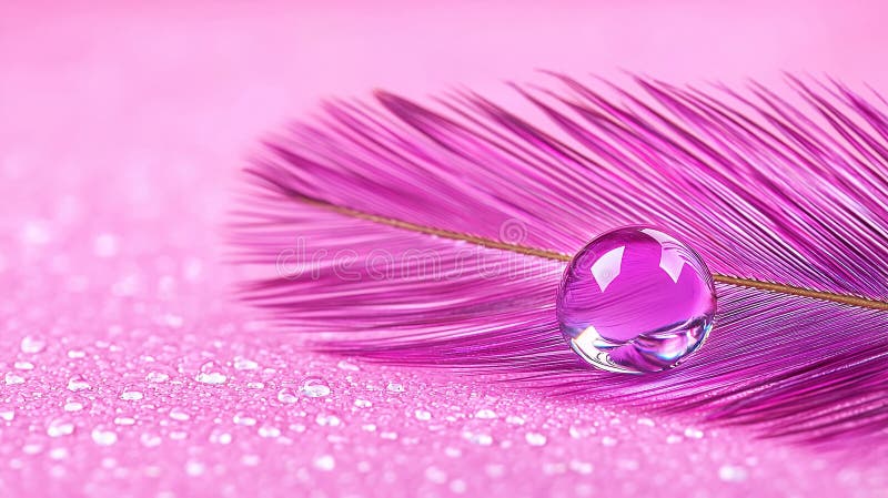 Rosa Feder mit Wassertropfen auf Glitter Hintergrund vektor abbildung