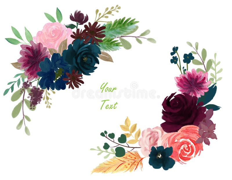 Rosa floral Borgoña de la composición del vintage de la acuarela y azul de marina de guerra stock de ilustración Rosa floral Borgoña de la composición del vintage de la acuarela y azul de marina de guerra stock de ilustración