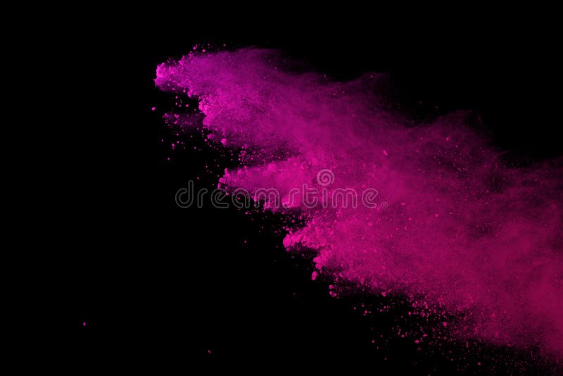 Rosa färgpulverexplosion på svart bakgrund Kulört moln Färgrikt damm exploderar Målarfärg Holi