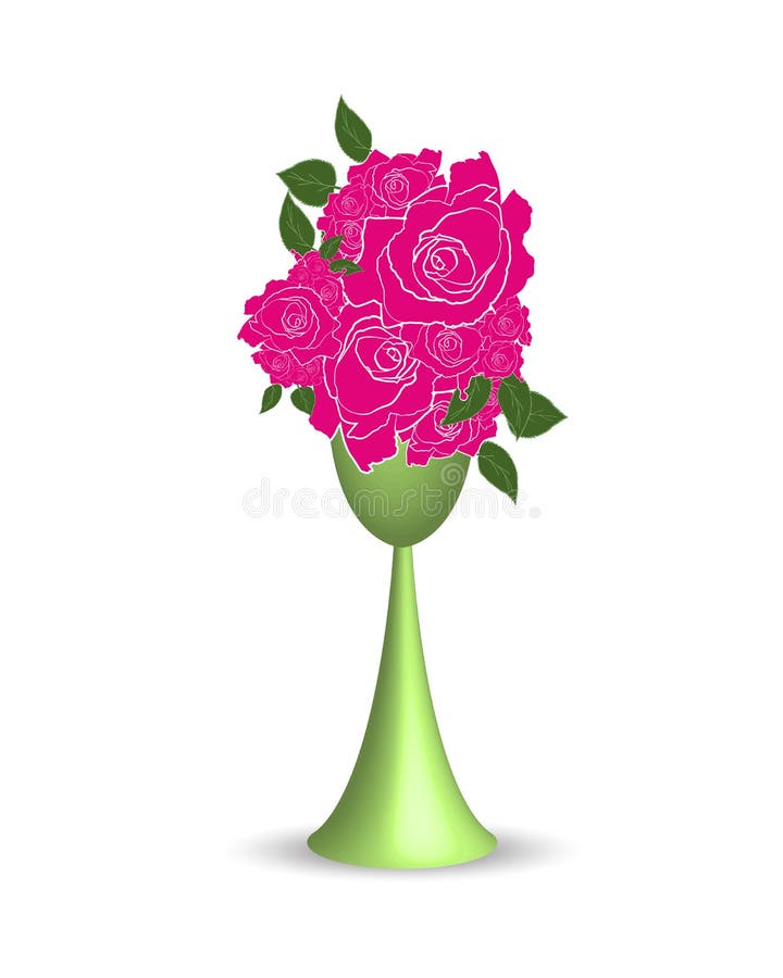 Rosa färgrosblomma på vasillustratör royaltyfri illustrationer Rosa färgrosblomma på vasillustratör royaltyfri illustrationer