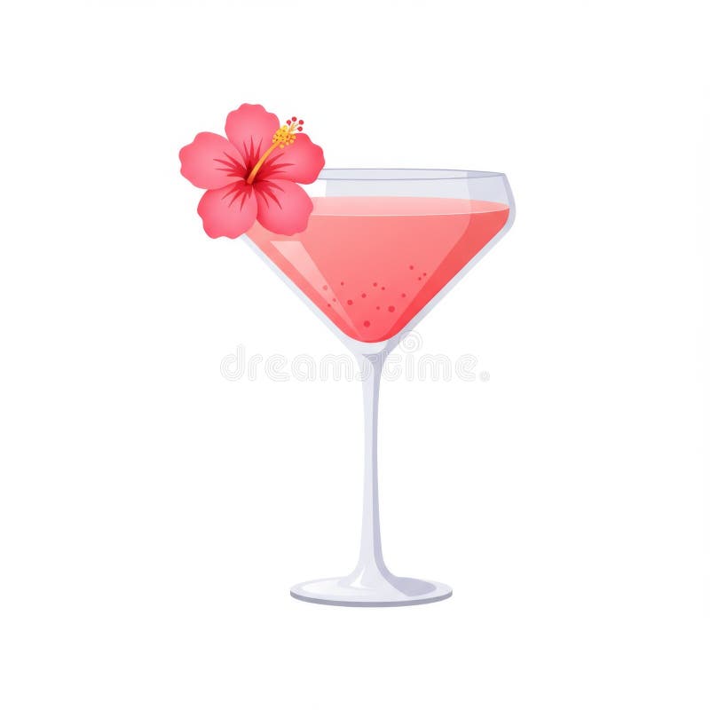 Rosa Hibiscus Cocktail i Martini Glass stock illustrationer