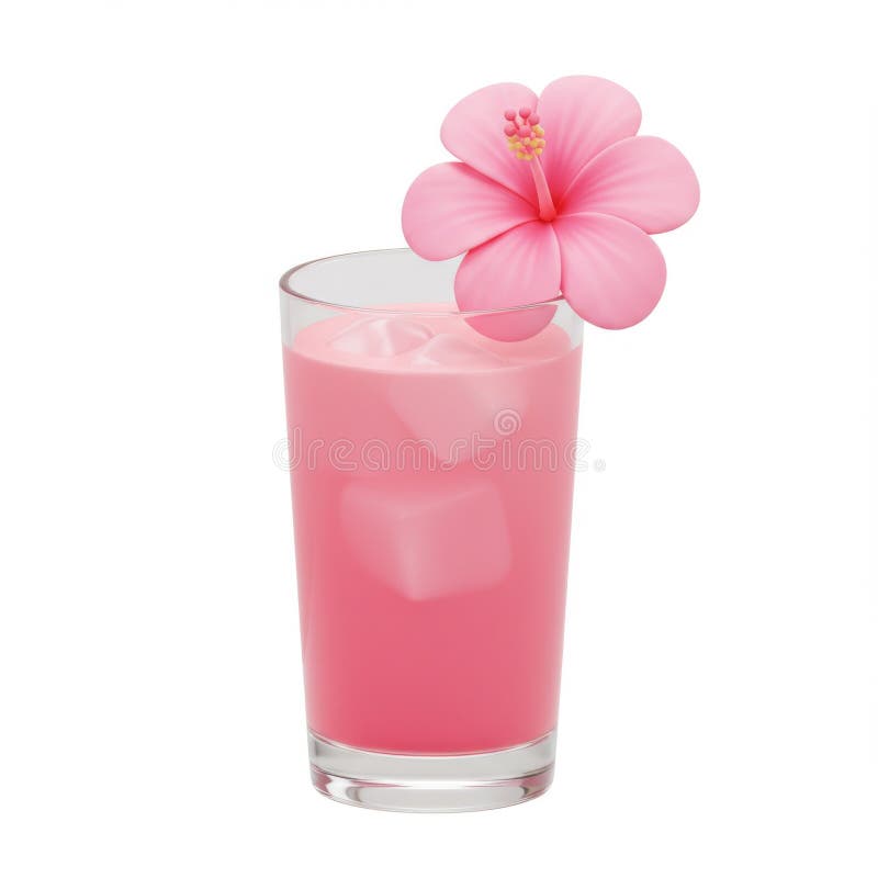 Rosa Hibiscus Flower Cocktail med is i glas stock illustrationer