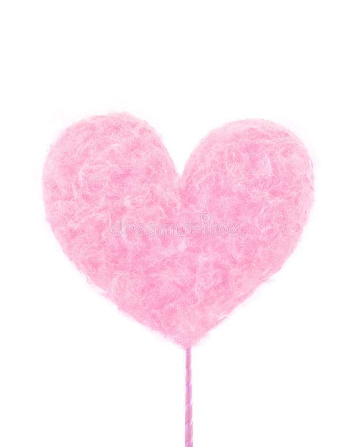 Rosa köstliches Herz gemacht von der süßen Zuckerwatte lokalisiert auf weißem Hintergrund Modische minimale Kunstart