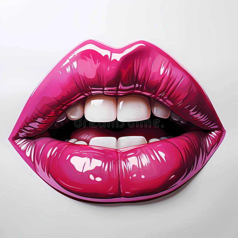 Rosa Lippen mit Glanzschluss. Aufkleber. Zeichentrickdarstellung stock abbildung