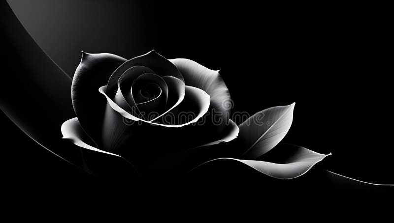 3d monochrome rose on pure black background enveloping the scene, subject emerges with photorealistic clarity, contrasts sharply against the darkness. Generative AI. 3d monochrome rose on pure black background enveloping the scene, subject emerges with photorealistic clarity, contrasts sharply against the darkness. Generative AI