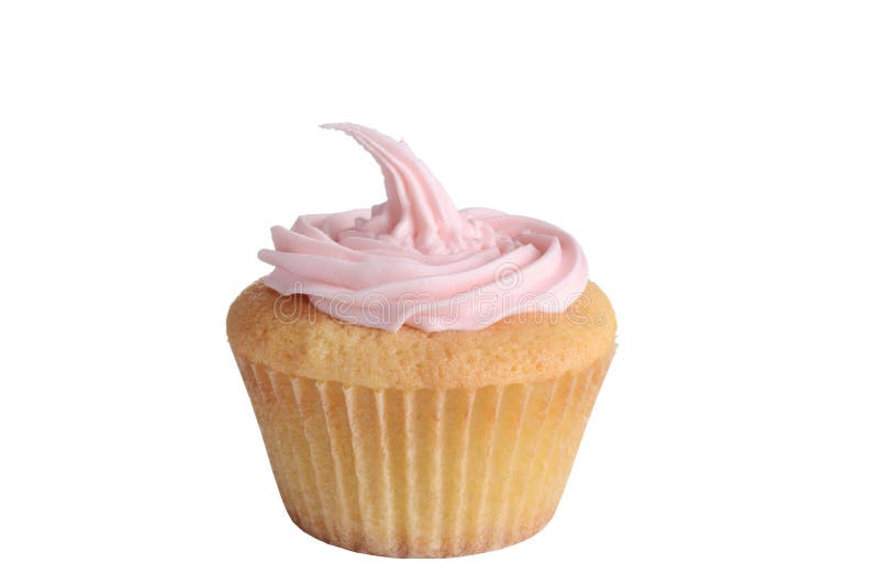 Rosa muffin för Closeup på vit bakgrund royaltyfri foto