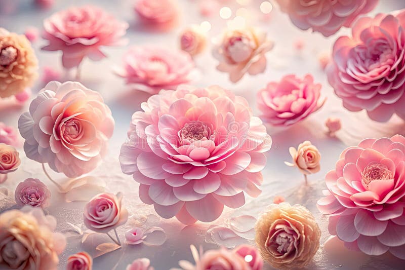 Rosa papperblommor ett drömliknande liv i konstnärligt makrofoto vektor illustrationer