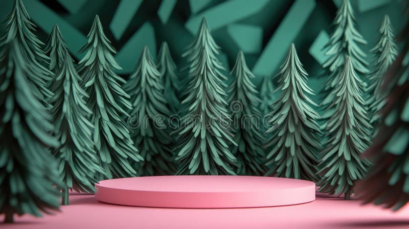 Rosa plattform omgiven av Trees. Rosa plattform omgiven av gröna träd som är perfekt för utomhusprojekt eller naturtematiska projekt som skapats av AI