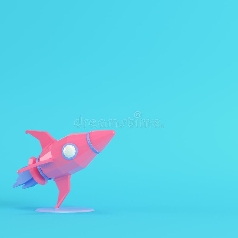 Rosa raket med stativ på ljusblå bakgrund i pastellfärger. minimalistiskt begrepp royaltyfri illustrationer