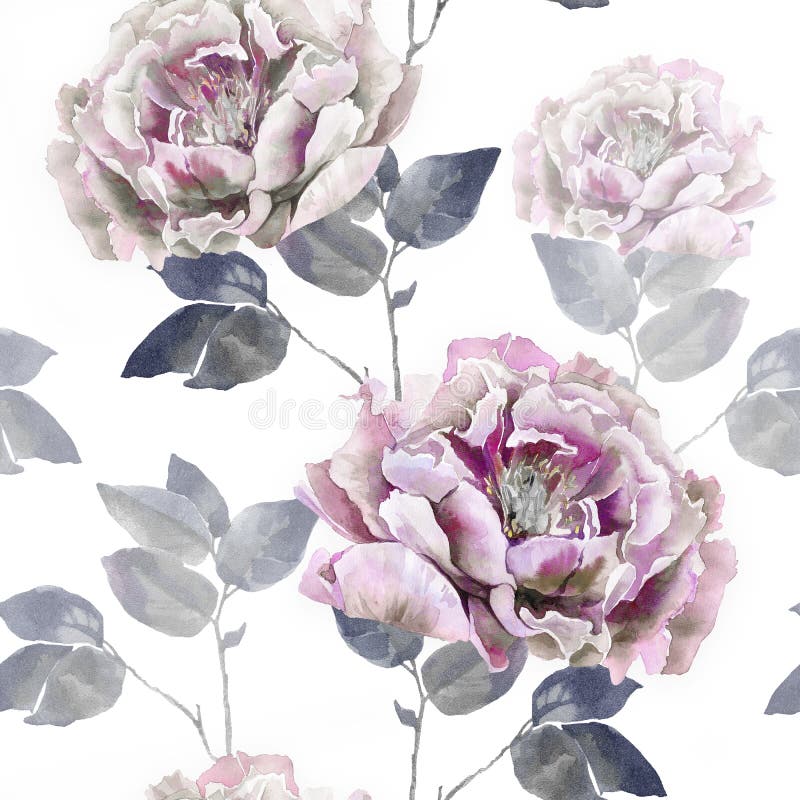 Rosa retro gråa blommor av pionen seamless blommamodell royaltyfri bild