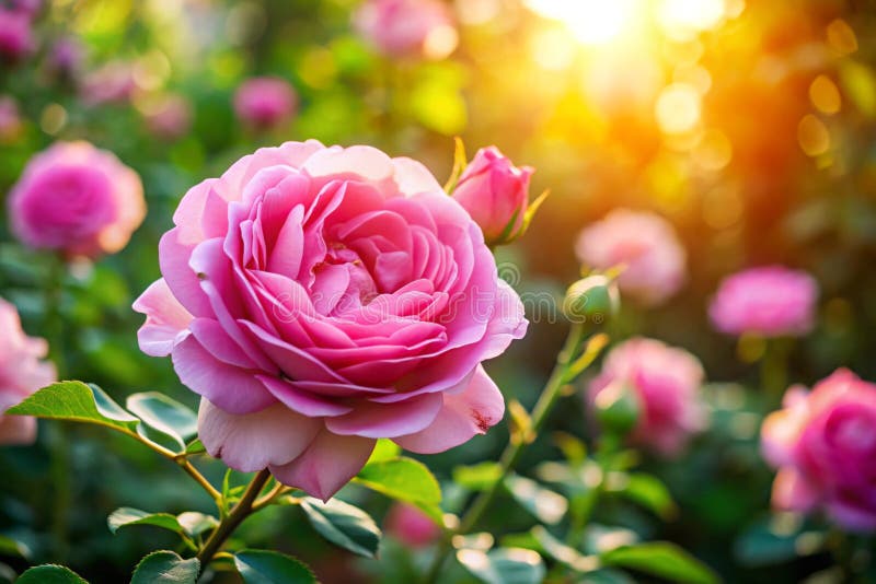 Rosa Rose Blooming i Summer Garden stock illustrationer