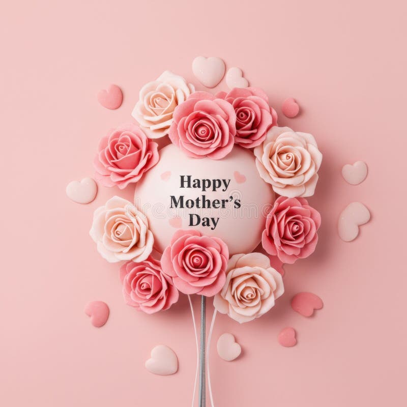 Rosa Roses och Hearts Balloon for Mothers Day stock illustrationer