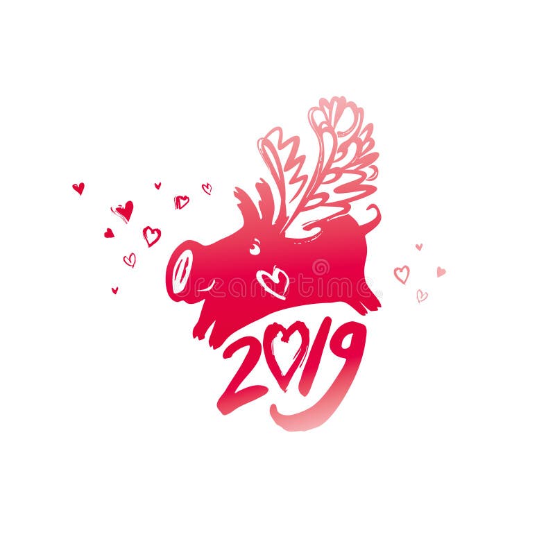 Rosa Schwein fliegt auf die Flügel der Liebe Lustiger Charakter für Valentinstag im Jahre 2019 lizenzfreie abbildung Rosa Schwein fliegt auf die Flügel der Liebe Lustiger Charakter für Valentinstag im Jahre 2019 lizenzfreie abbildung