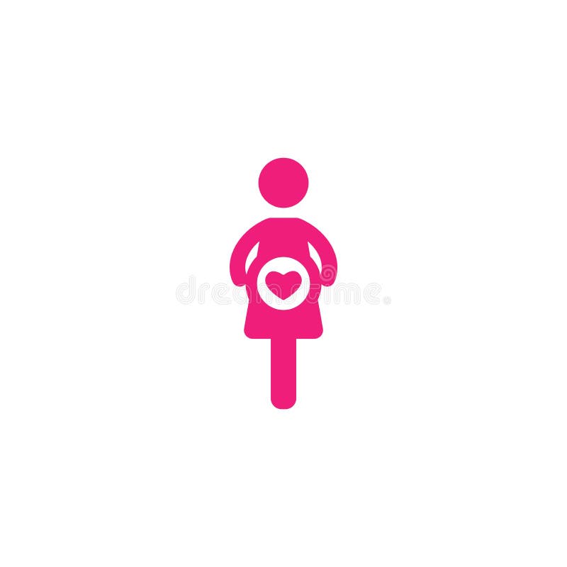 Rosa Silhouette der schwangeren Frau mit Herzen im Bauch. isoliert auf Weiß stock abbildung
