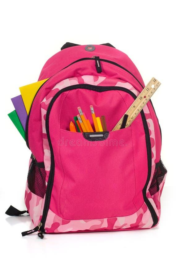 rosa skola för backback royaltyfria foton rosa skola för backback royaltyfria foton