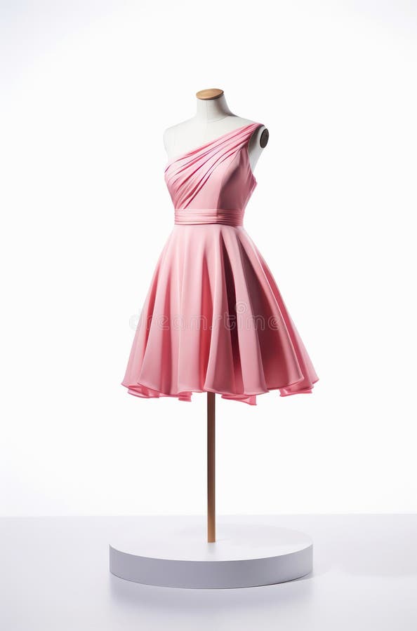 Rosa Sommerkleid auf einem Mannequin auf weißem Hintergrund. Hellrosa, kurze Sommerkleidung auf weißem Untergrund.