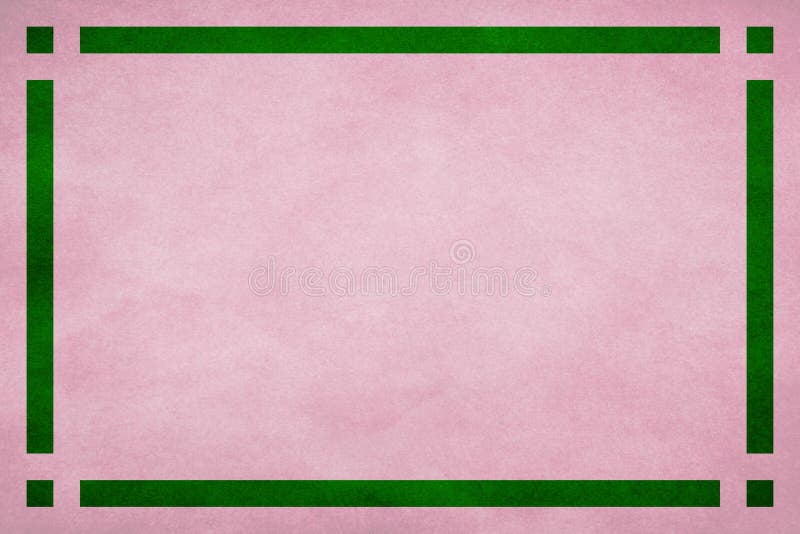 Rosa strukturierter Pergamentpapierhintergrund. Grüne geometrische Grenzordnung. Rechtecklinien Quadrate in den Ecken. lizenzfreie abbildung