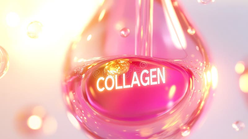 Rosa Tropfen Kollagenserum mit Bläschen stock abbildung