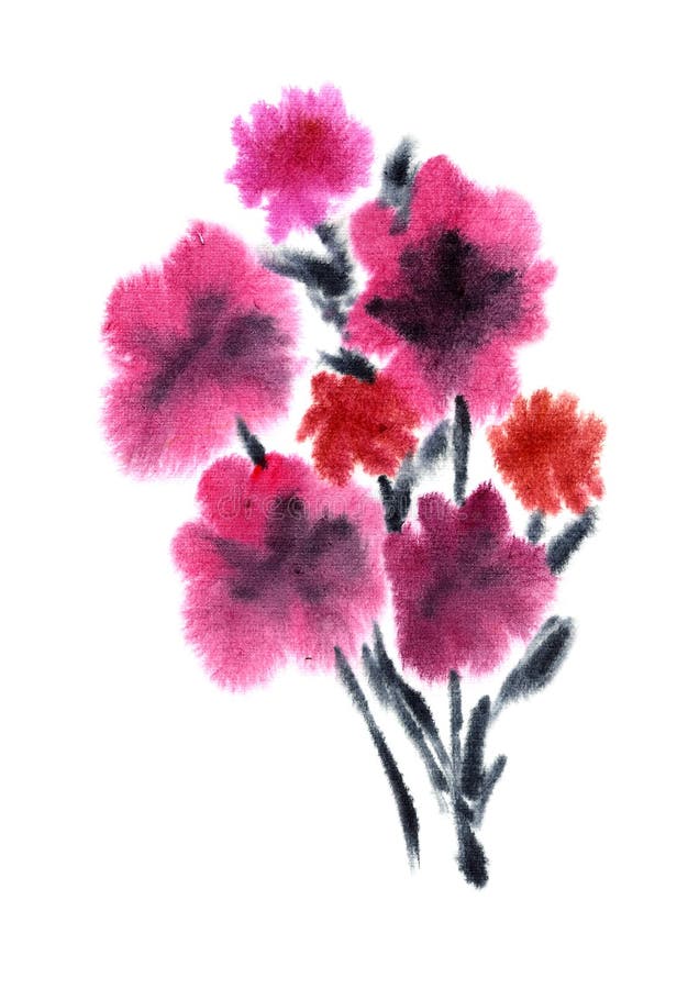 Rosafarbene Blumen Gemalt Im Aquarell Stock Abbildung - Illustration Von Kreativ, Gemalt: 27726754