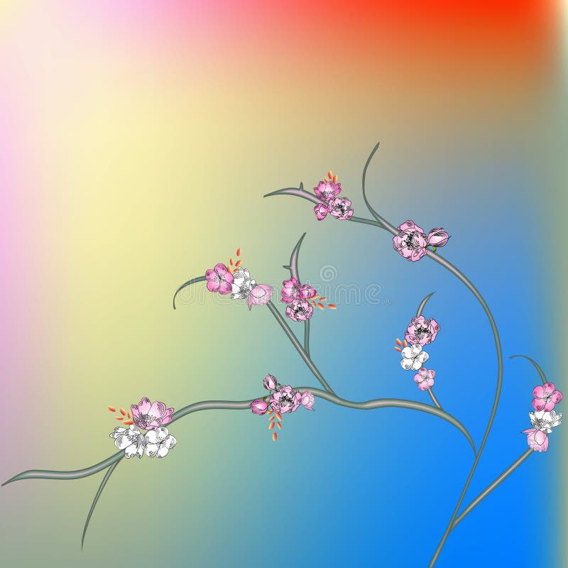 Rote Sakura-Blume Und Rebemuster Stock Abbildung - Illustration von