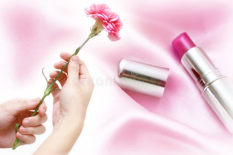 Rosafarbene Gartennelke mit Kosmetik Rosafarbene Gartennelke mit Kosmetik