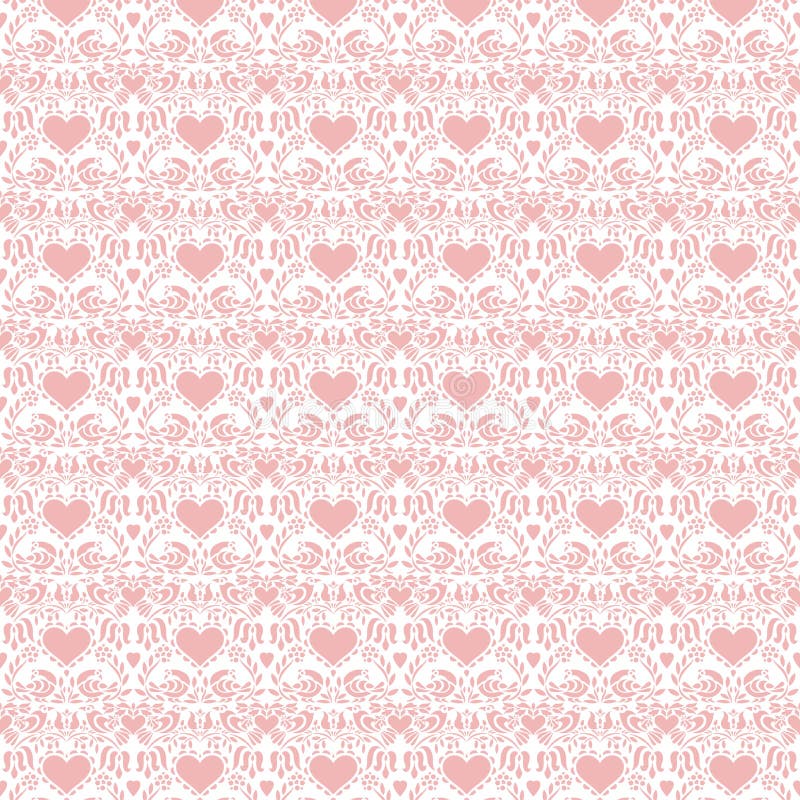 Romantic pink valentine hearts folk art seamless repeat background. Romantic pink valentine hearts folk art seamless repeat background