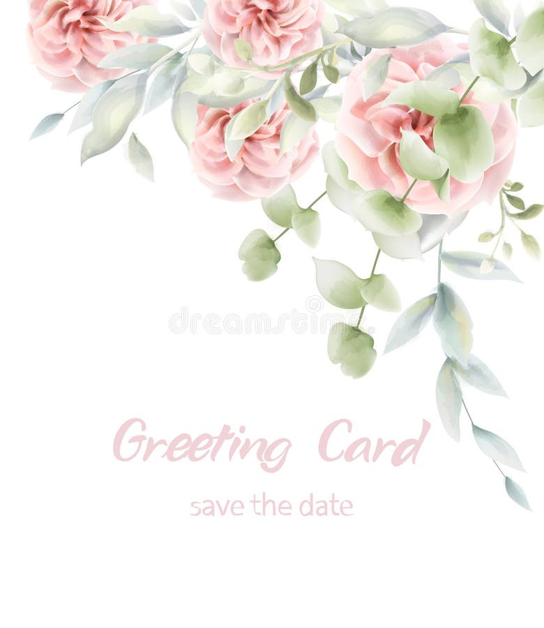 Rosas rosa Cartão floral Vetor aquarela. Cartaz rústico da vingança. Convite de aniversário, evento de cerimônia cumprimentan ilustração royalty free Rosas rosa Cartão floral Vetor aquarela. Cartaz rústico da vingança. Convite de aniversário, evento de cerimônia cumprimentan ilustração royalty free