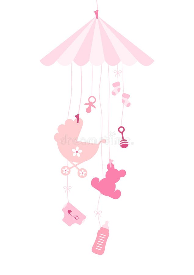 Rose accrochant de fille d'icônes de bébé de Mobilé sept illustration de vecteur Rose accrochant de fille d'icônes de bébé de Mobilé sept illustration de vecteur