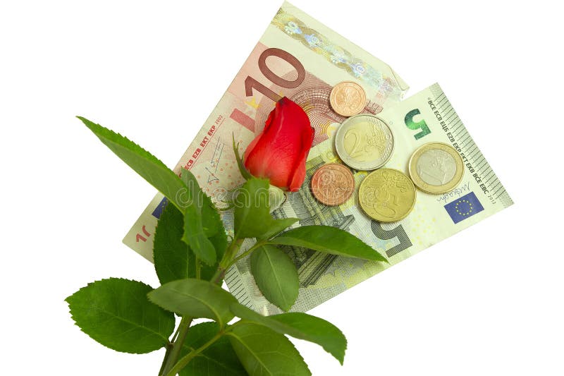 Rose, billetes de banco y monedas fotografía de archivo libre de regalías Rose, billetes de banco y monedas fotografía de archivo libre de regalías