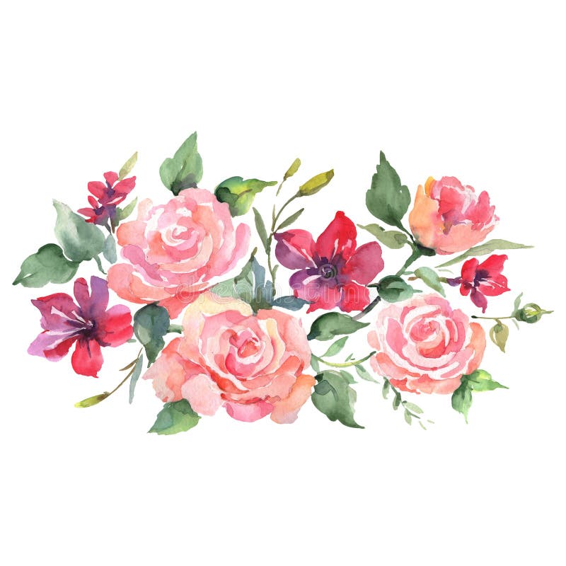 Rose Bouquet Floral Botanical Flowers. Watercolor Background Set ...