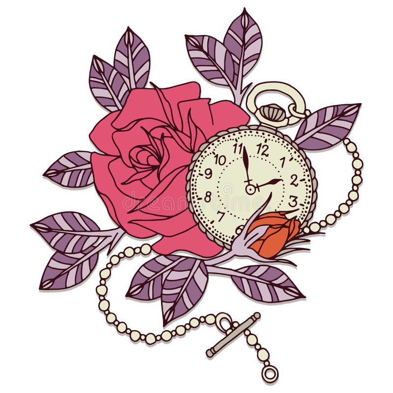 Pocket Watch and Roses by Heeyoon – Skull and Lotus Tattoo-anthinhphatland.vn