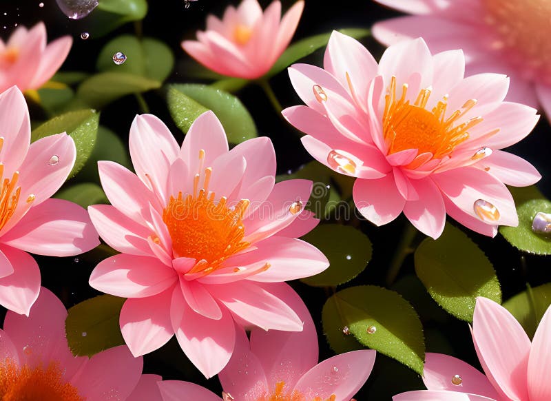 Rose Daisy Flowers with Raindrops Color Enhanced. Ai Generated Stock