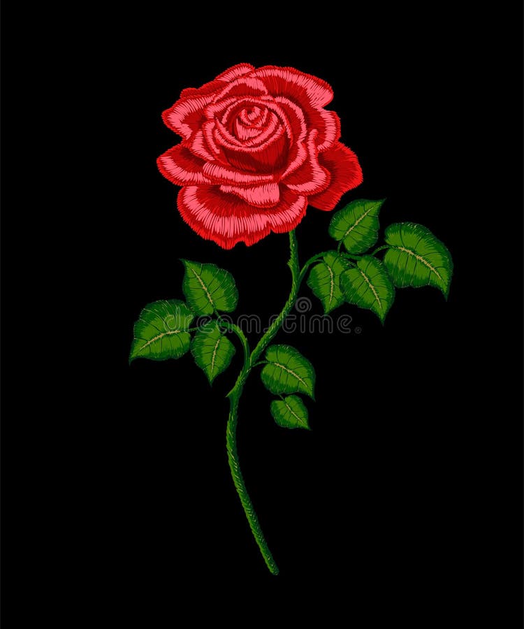 Rose de rouge de broderie de vecteur de tige illustration libre de droits Rose de rouge de broderie de vecteur de tige illustration libre de droits