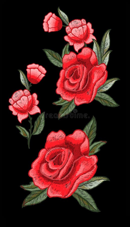 Beautiful Flowers Embroidery Vector for Textile Design Elements Stock