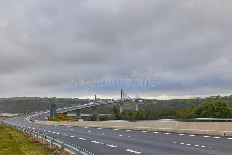 The Rose Fitzgerald Kennedy Bridge. Ireland&x27;s longest bridge. Waterford Country. long highway and high crossing