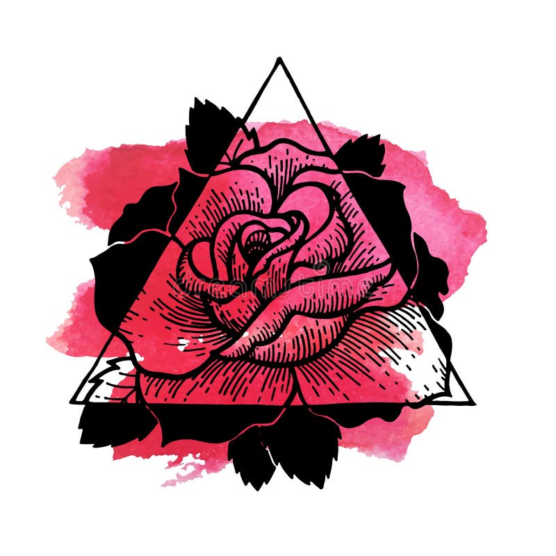 Rose Flower with Sacred Geometry Frame.Tattoo, Mystic Symbol Stock ...