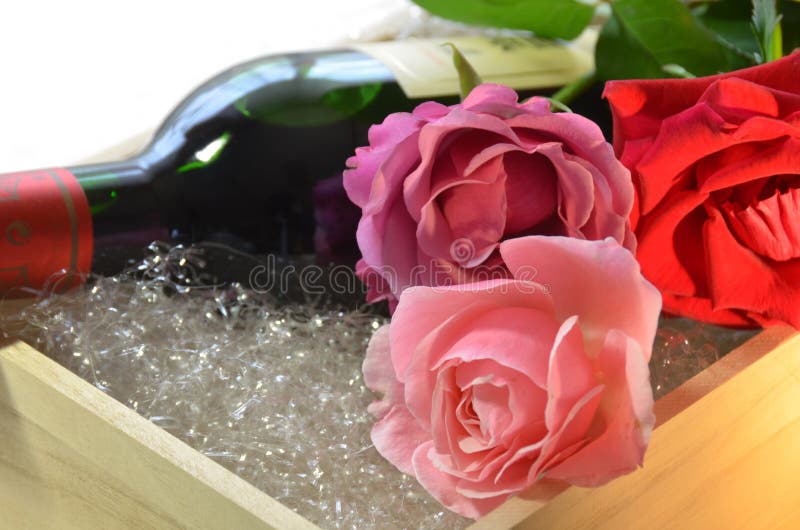 Rose Flowers and Wine Bottle Stock Image Image of gift, white 34804757