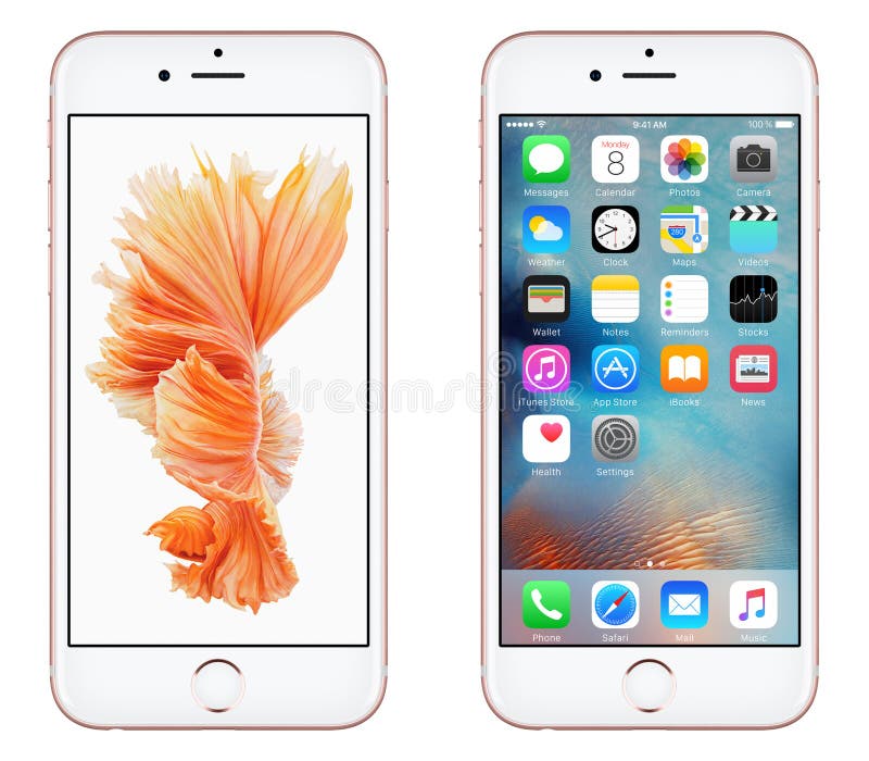 Rose Gold Apple IPhone 6S Front View with IOS 9 and Dynamic Wallpaper on  the Screen Editorial Photo - Image of sensor, device: 92093241