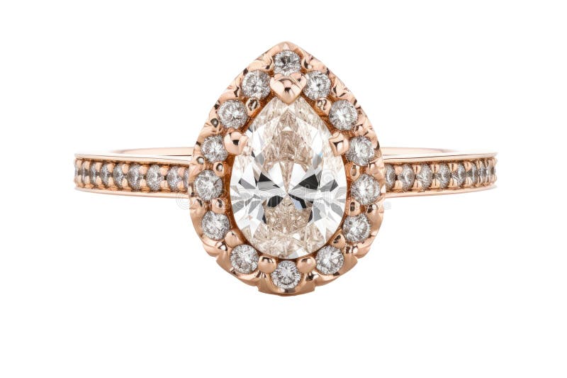A Rose Gold Band with a Halo of Diamonds Surrounding on Isolated