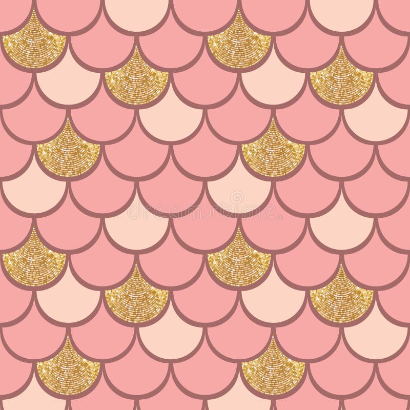 Rose Gold Fish Scale Geometrical Vector Pattern with Glitter Effect