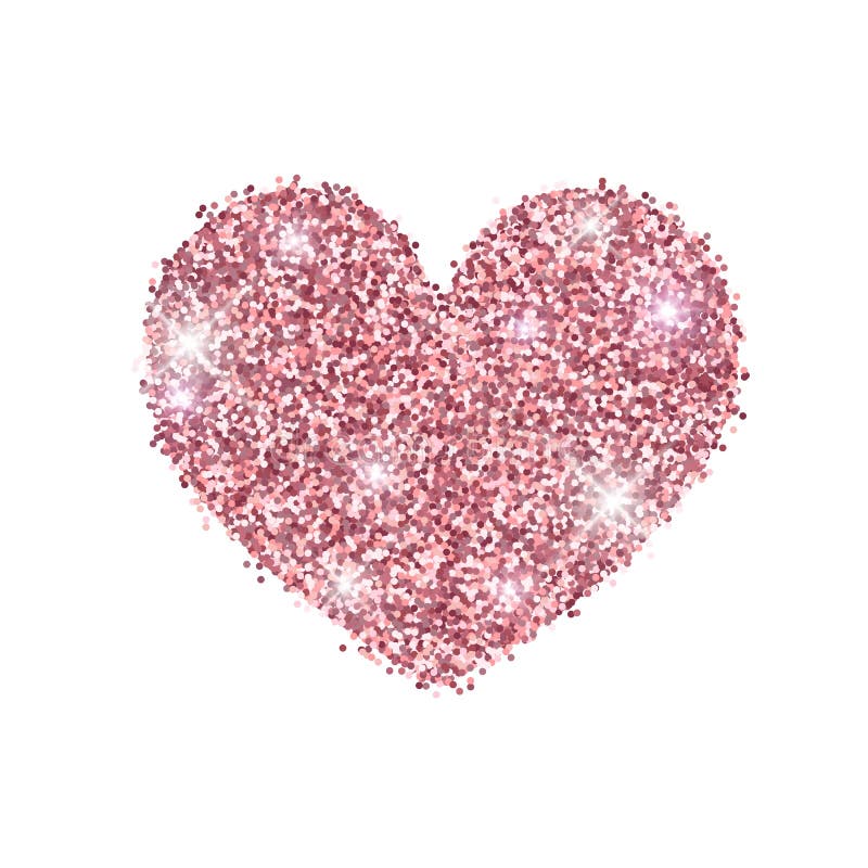 Rose gold glitter shiny heart. Valentine pink vector design element for sticker  wedding  Valentines greeting card