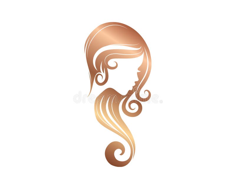 Rose gold vector icon girl silhouette with wavy long hair