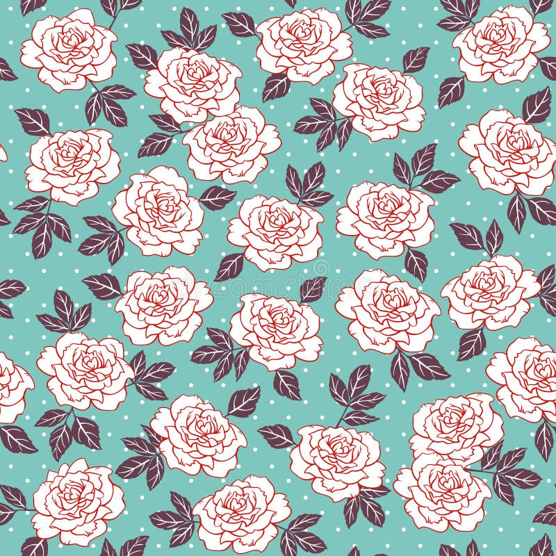 Rose Hand Drawn Floral Vector Seamless Pattern Stock Vector