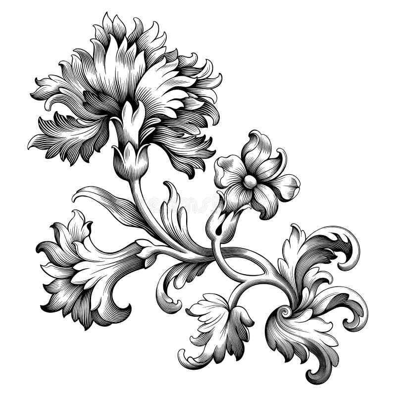 Rose peony flower vintage Baroque Victorian frame border floral ornament scroll engraved retro pattern tattoo filigree vector