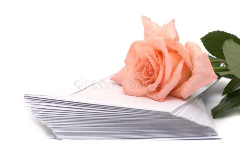 Rose and pile of envelopes