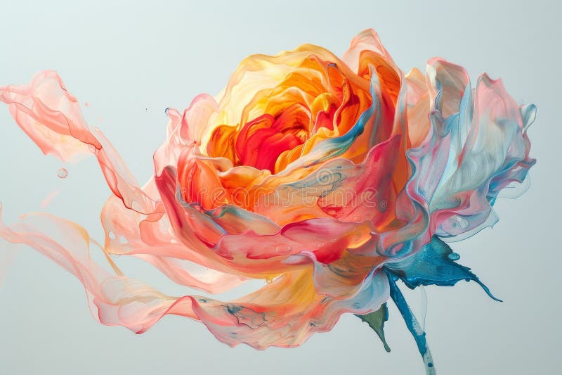 A Rose With Pink Orange And Yellow Petals Is The Main Focus Of The a-rose-with-pink-orange-and-yellow-petals-is-the-main-focus-of-the